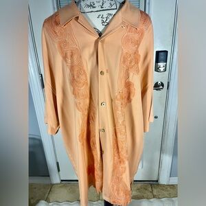 XXL‎ Tommy Bahama Embroidered Silk Shirt Button Floral Orange Peach FAST SHIP